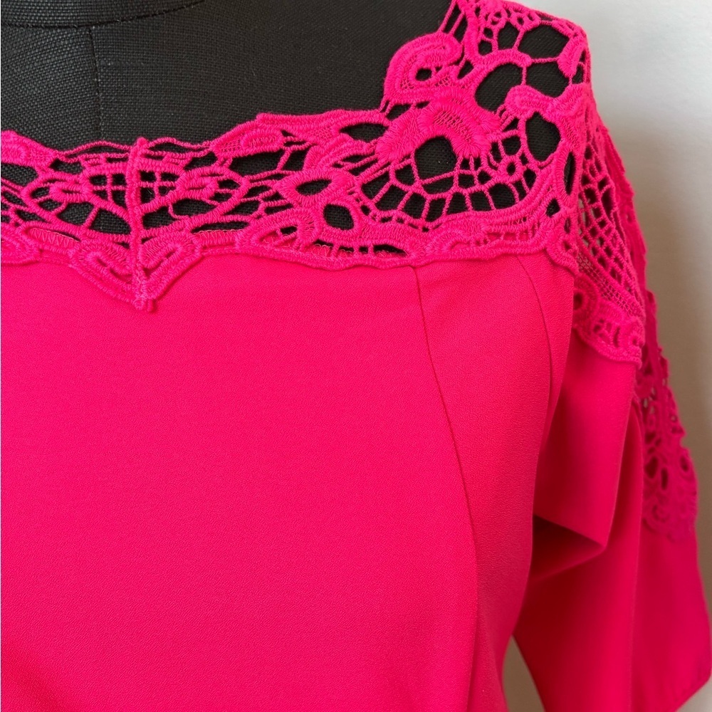 Esley Boho Fuchsia Pink Raspberry Lace Crochet Neckline Sheath Dress Size S - Picture 12 of 12